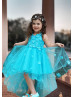 3D Flowers Blossom Tulle Curly Hem Fairy Flower Girl Dress